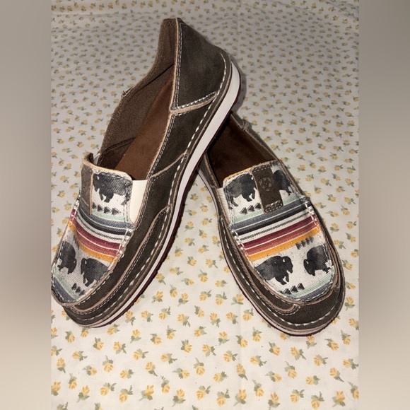 Brown Slip-On Shoes with Buffalo Print - Picture 1 of 2